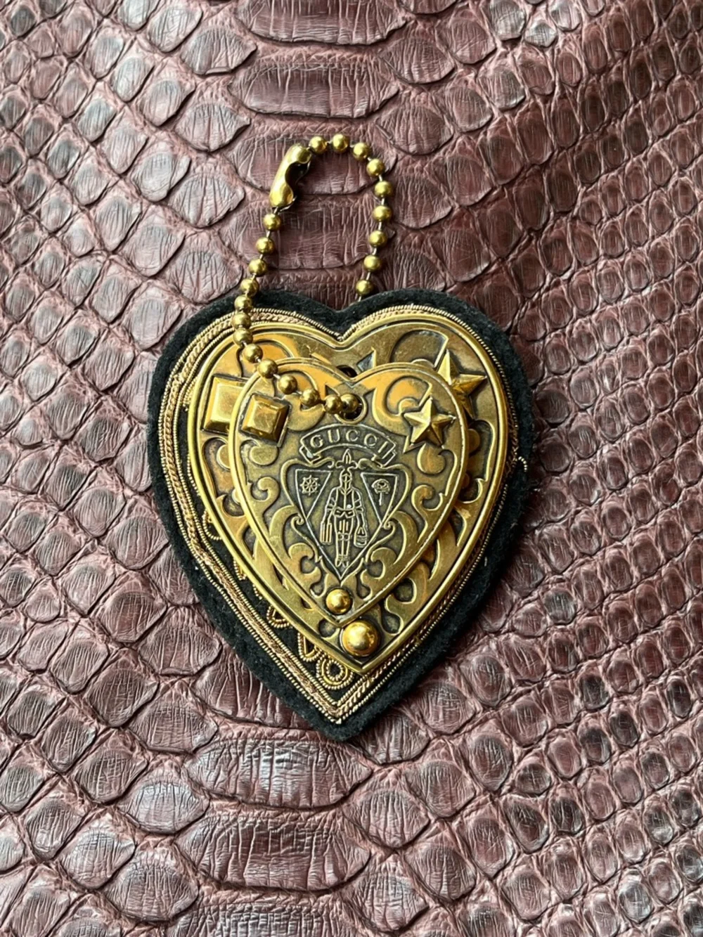 GUCCI Gold Hearts Brown Leather Charms